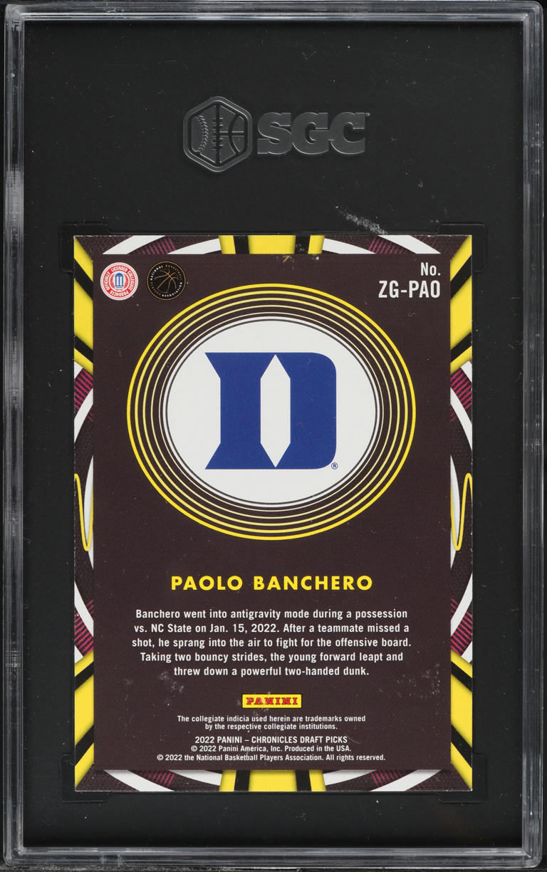 2022 Panini Chronicles Draft Picks Gamma Rays Paolo Banchero ROOKIE SGC 9 MINT