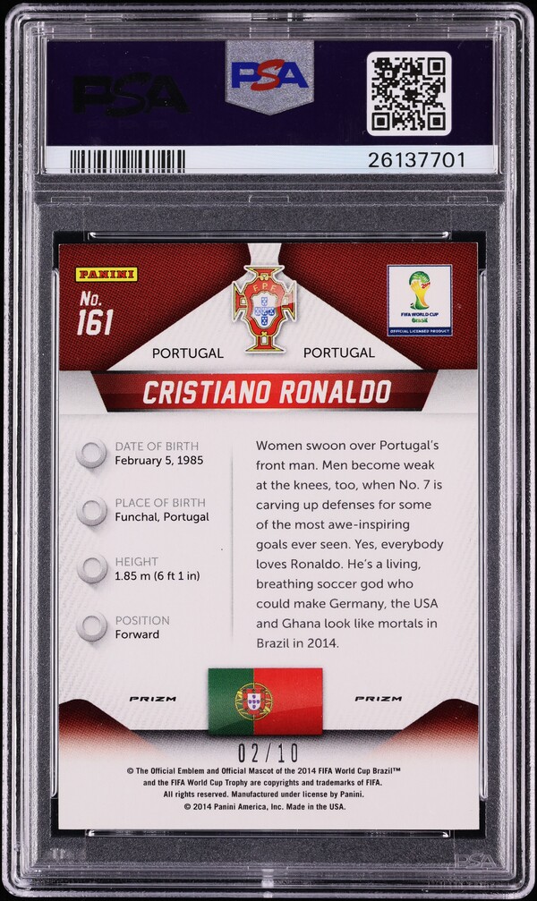 2014 Panini Prizm World Cup Gold Cristiano Ronaldo /10 #161 PSA 10 GEM MINT