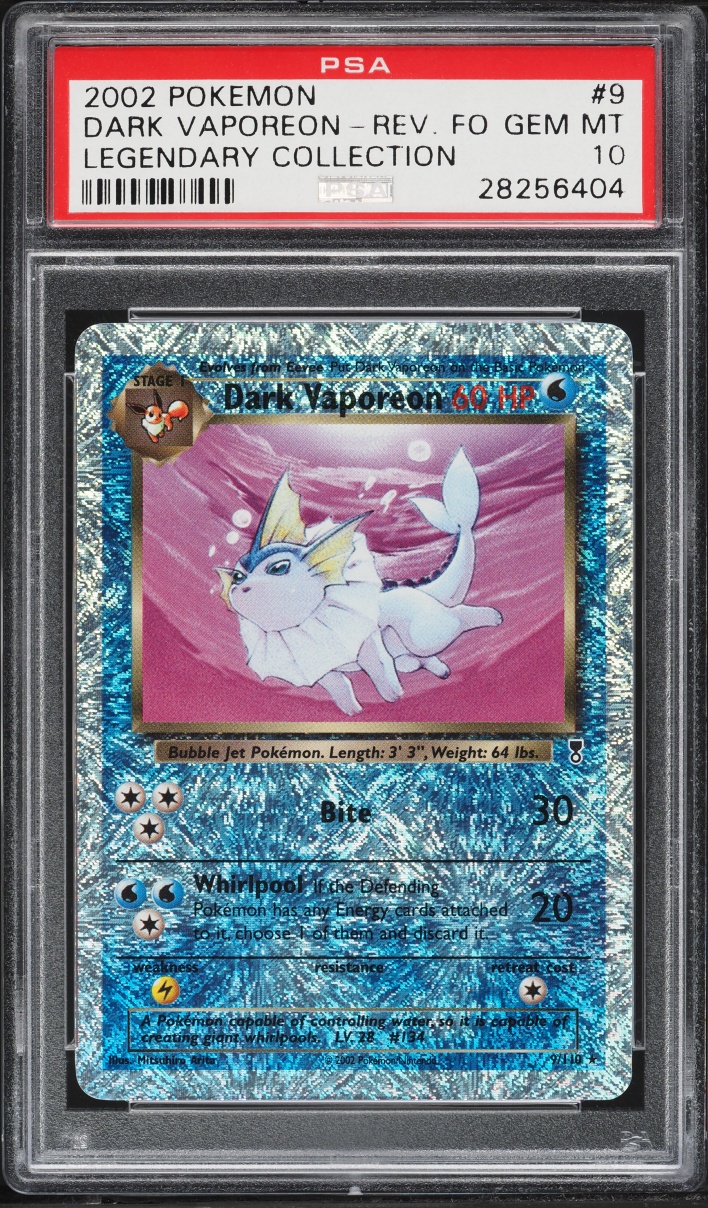 2002 Pokemon Legendary Collection Reverse Holo Dark Vaporeon #9 PSA 10 GEM MINT