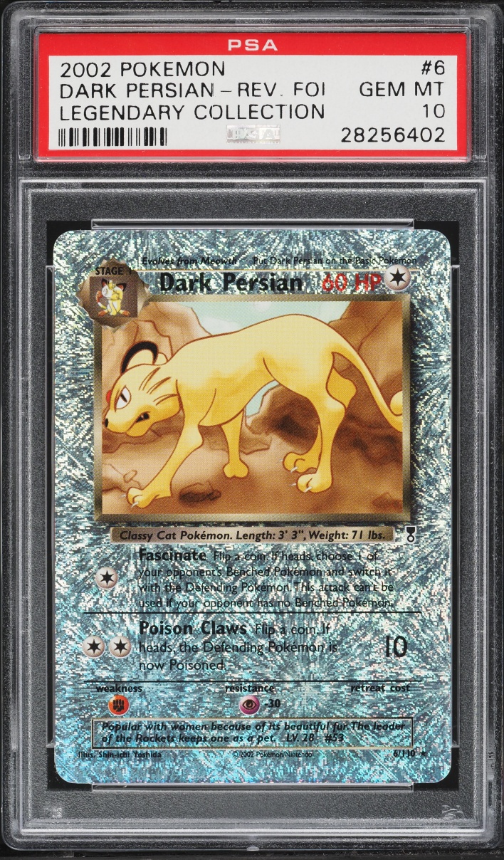 2002 Pokemon Legendary Collection Reverse Holo Dark Persian #6 PSA 10 GEM MINT