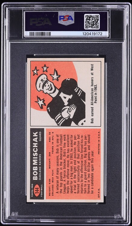 1965 Topps Football Bob Mischak SHORT PRINT #144 PSA 6 EXMT