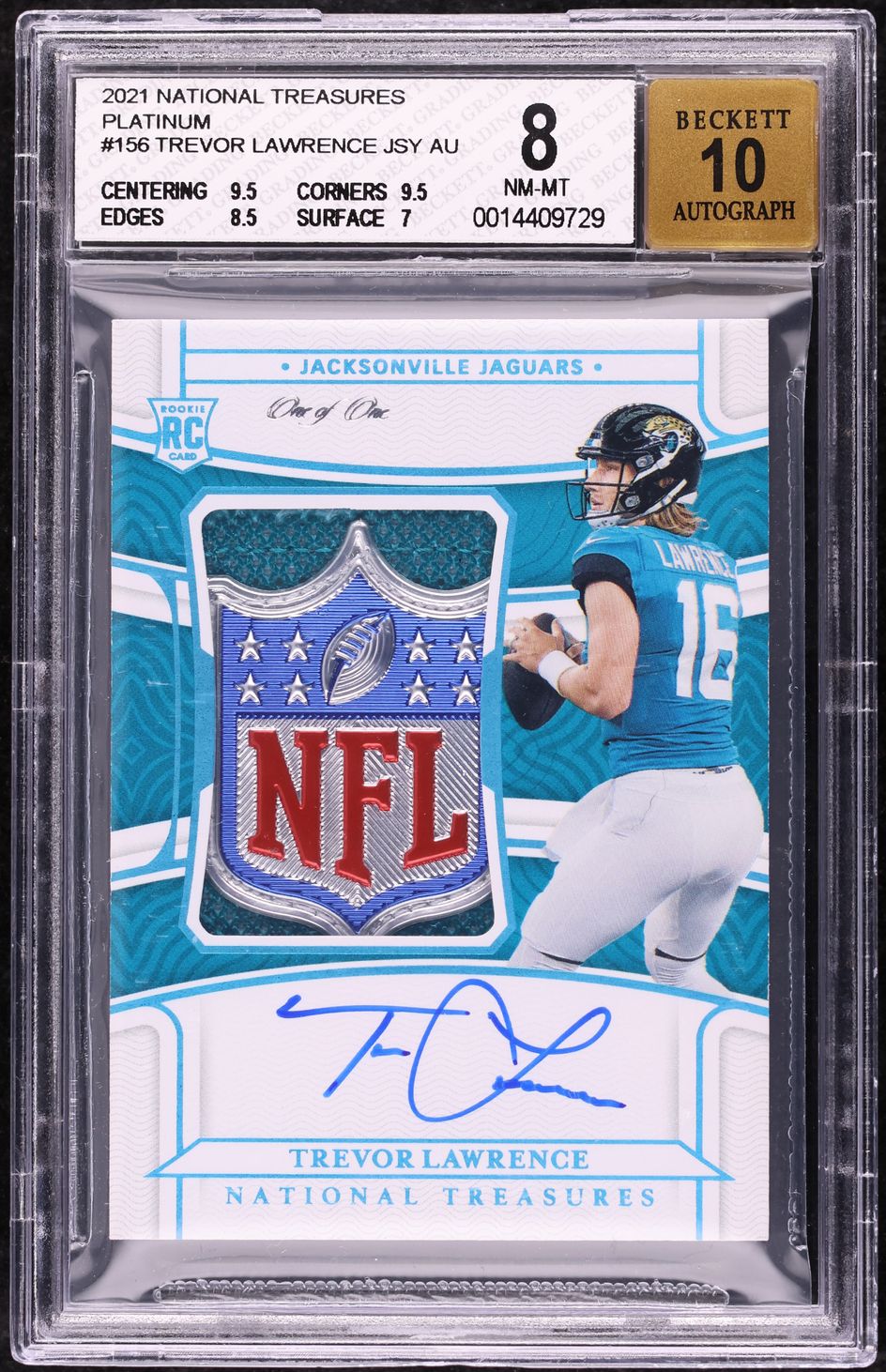 2021 National Treasures Platinum Trevor Lawrence RC SHIELD PATCH AUTO 1 ...