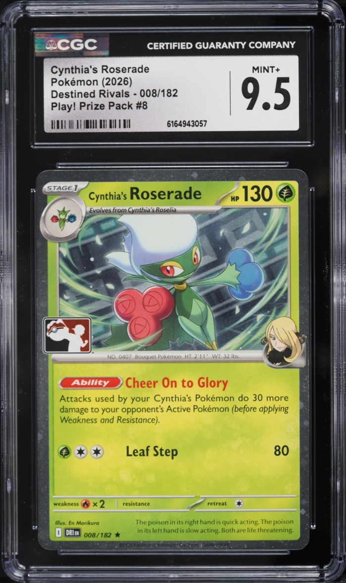 2026 Pokemon SV Destined Rivals Play Prize Pack #8 Cynthia's Roserade #8 CGC 9.5 MINT+