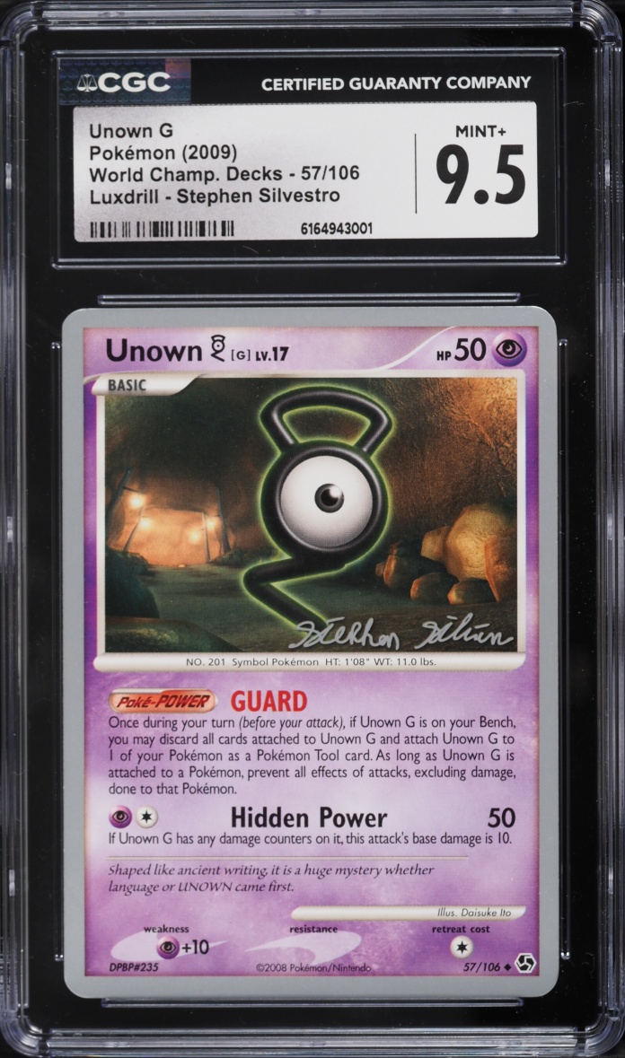 2009 Pokemon World Championships Decks Luxdrill Stephen Silvestro Unown G #57 CGC 9.5 MINT+