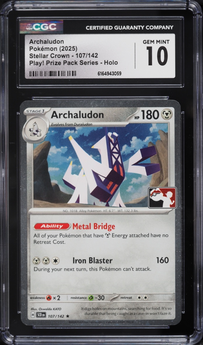 2025 Pokemon Scarlet & Violet Stellar Crown Play! Prize Pack Holo Archaludon #107 CGC 10 GEM