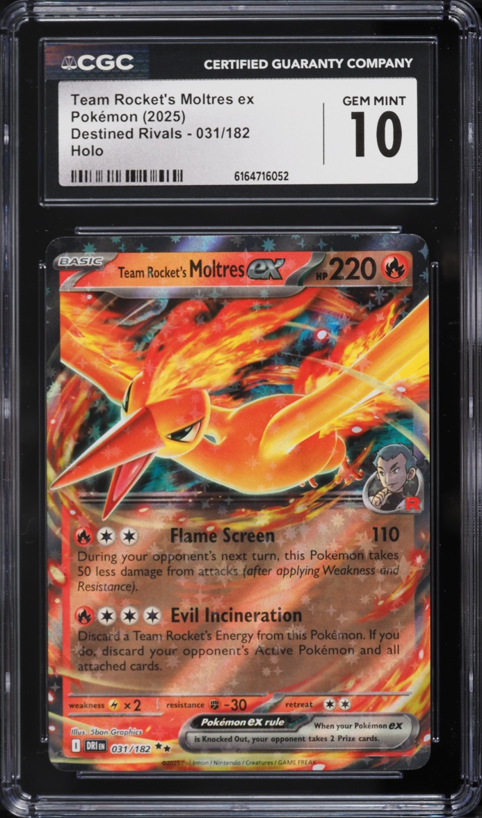 2025 Pokemon Scarlet & Violet Destined Rivals Holo Team Rocket's Moltres Ex #31 CGC 10 GEM MINT