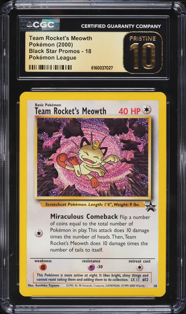 2000 Pokemon League Black Star Promo Team Rocket's Meowth #18 CGC 10 PRISTINE