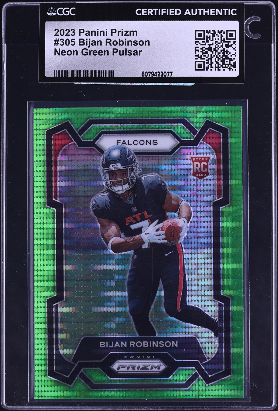 2023 Panini Prizm Neon Green Pulsar Bijan Robinson ROOKIE #305 CGC AUTH