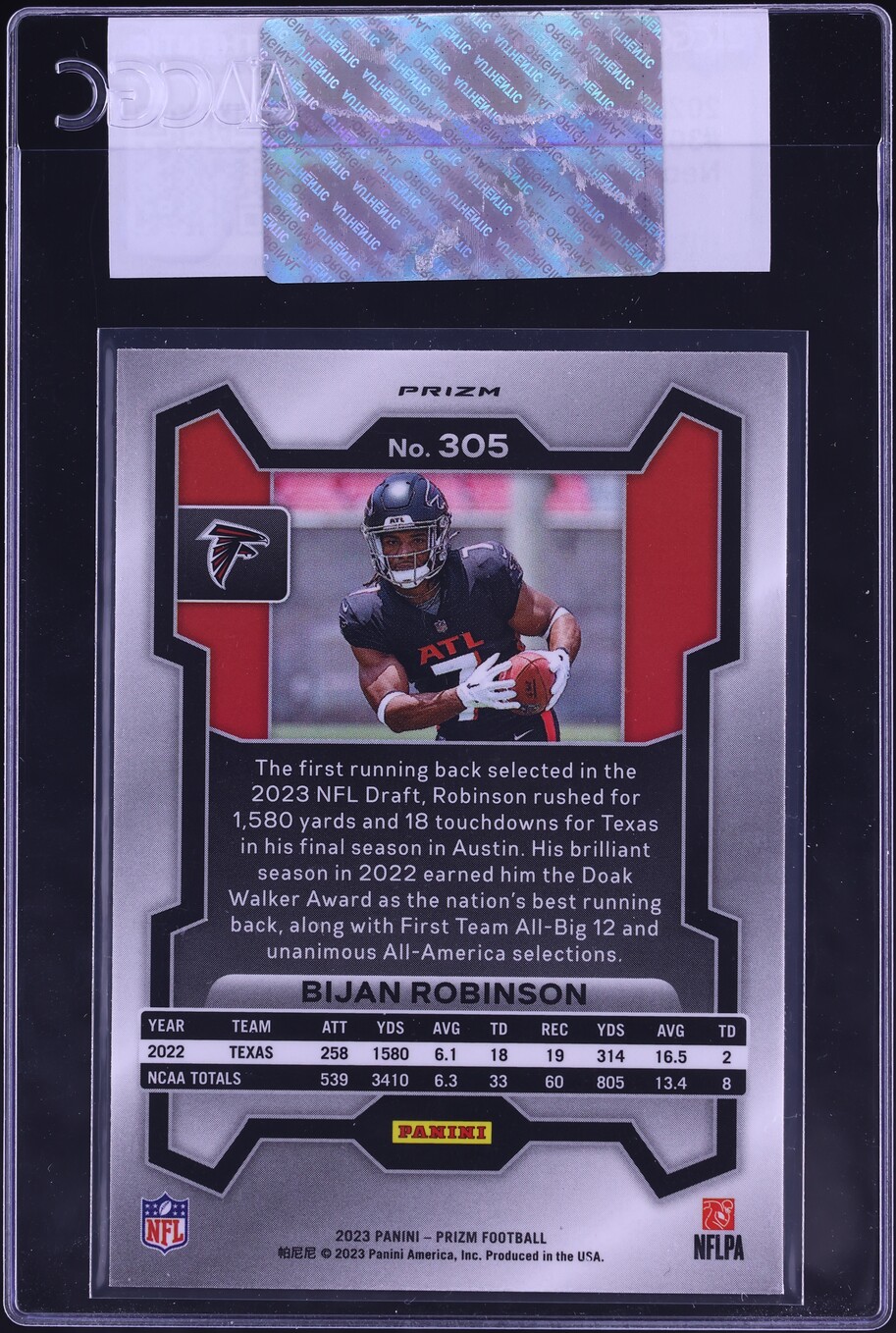 2023 Panini Prizm Neon Green Pulsar Bijan Robinson ROOKIE #305 CGC AUTH