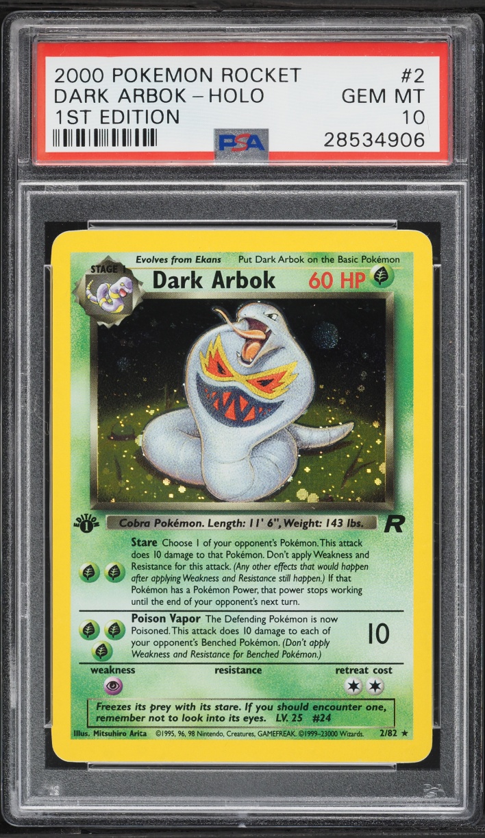 2000 Pokemon Team Rocket 1st Edition Holo Dark Arbok #2 PSA 10 GEM MINT