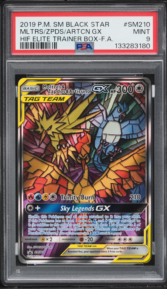 2019 Pokemon Sun & Moon Promo Hidden Fates Alt Art Moltres & Zapdos & Articuno GX #210 PSA 9