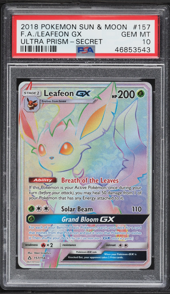 2018 Pokemon Sun & Moon Ultra Prism Rainbow Rare Leafeon GX #157 PSA 10 GEM MINT