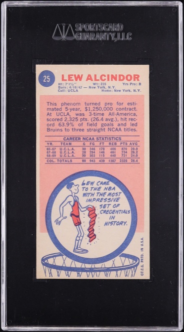 1969 Topps Basketball Lew Alcindor ROOKIE #25 SGC 6 EXMT