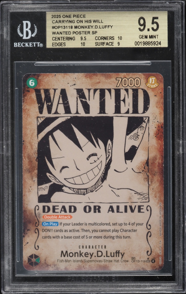 2025 One Piece Carrying On His Will SEC Monkey D. Luffy Wanted Poster #OP13118 BGS 9.5 GEM MINT