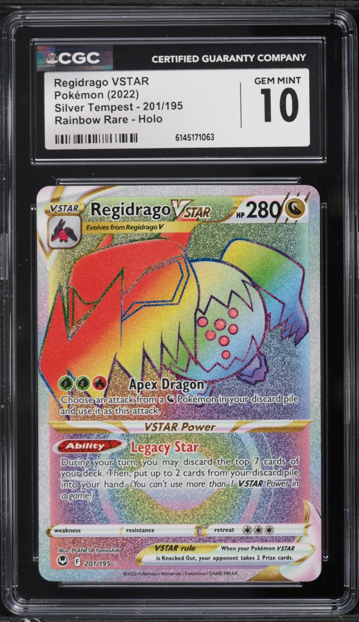 2022 Pokemon Sword & Shield Silver Tempest Rainbow Rare Regidrago VSTAR #201 CGC 10 GEM MINT