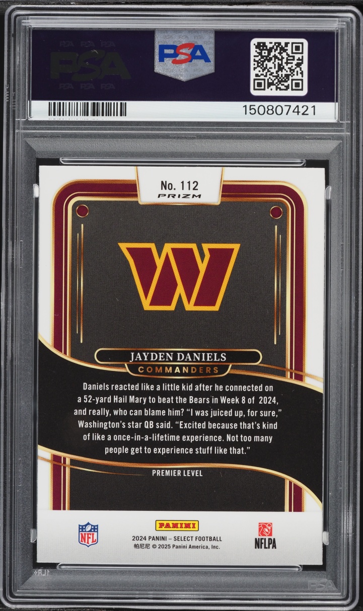 2024 Select Premier Level Black & Red Shock Prizm Jayden Daniels ROOKIE #112 PSA 10 GEM MINT