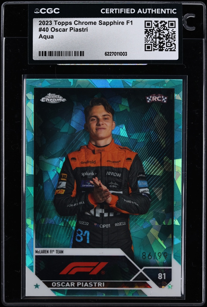 2023 Topps Chrome Sapphire F1 Aqua Oscar Piastri ROOKIE /99 #40 CGC AUTH