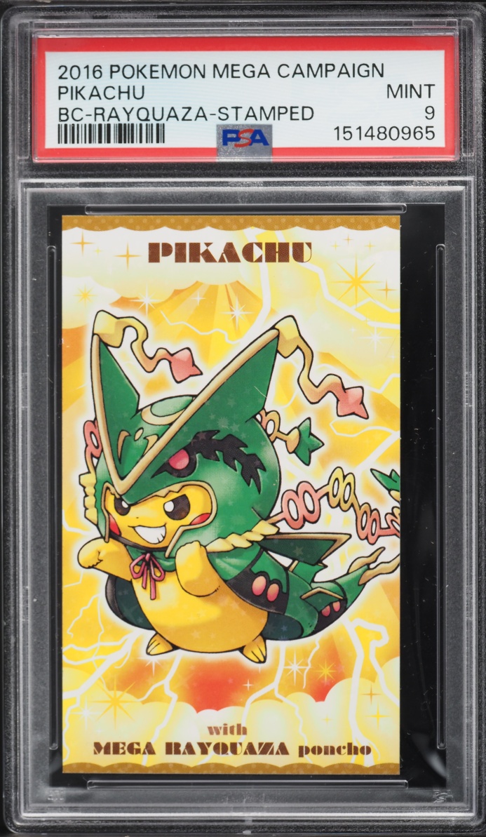 2016 Pokemon Japanese XY Promo MC Business Card M Rayquaza Poncho Pikachu PSA 9 MINT