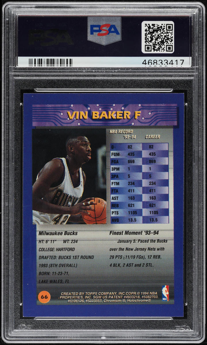 1994 Finest Refractor w/ Coating Vin Baker #66 PSA 9 MINT