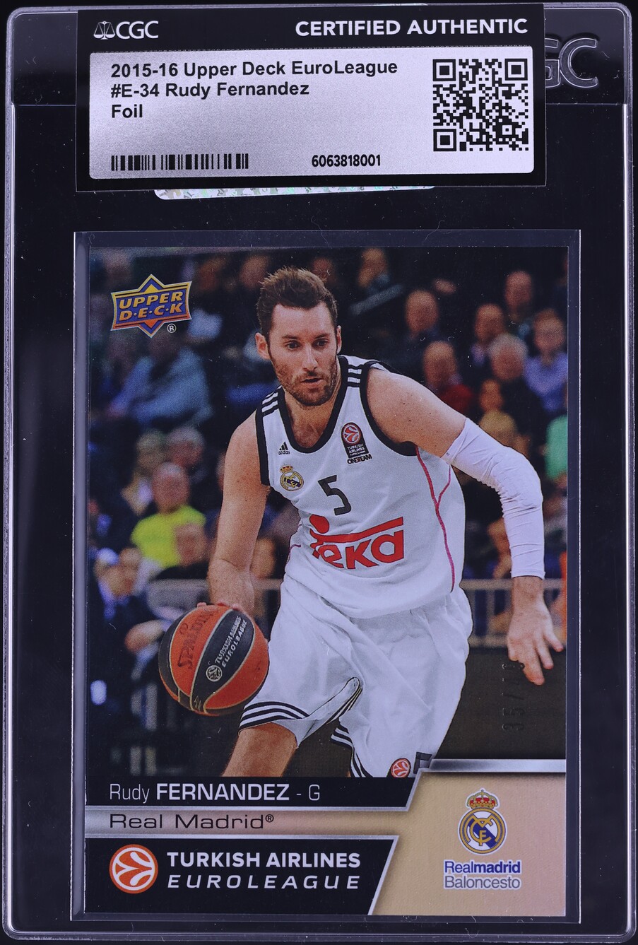 2015 Upper Deck EuroLeague Foil Rudy Fernandez /49 #E-34 CGC AUTH - Main Image