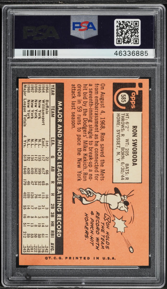 1969 Topps Ron Swoboda #585 PSA 7 NRMT