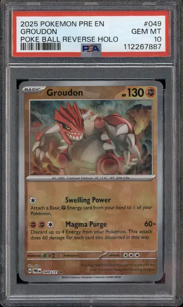 2025 Pokemon Pre EN Poke Ball Reverse Holo #049 Groudon PSA 10