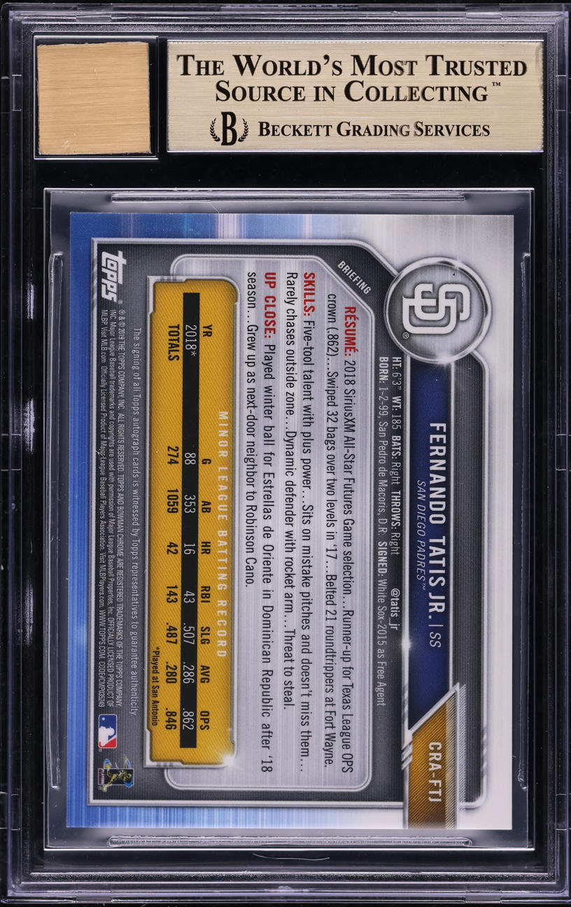 2019 Bowman Chrome Gold Refractor Fernando Tatis Jr. Rookie AUTO Pro JSY # 23/50 BGS 9.5 - Photo 2