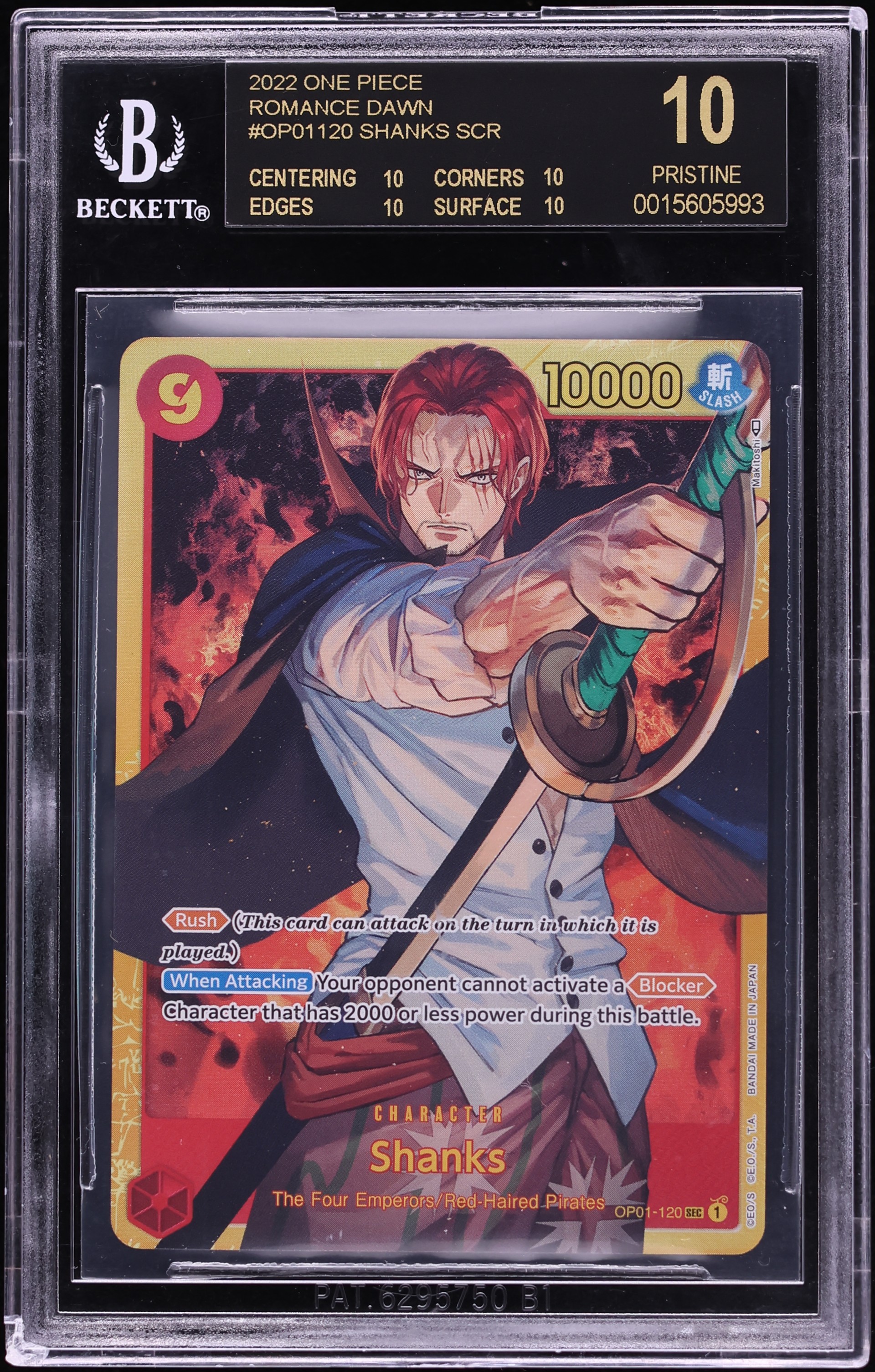 2022 One Piece Romance Dawn SEC Shanks #OP01-120 BGS 10 PRISTINE, BLACK LABEL