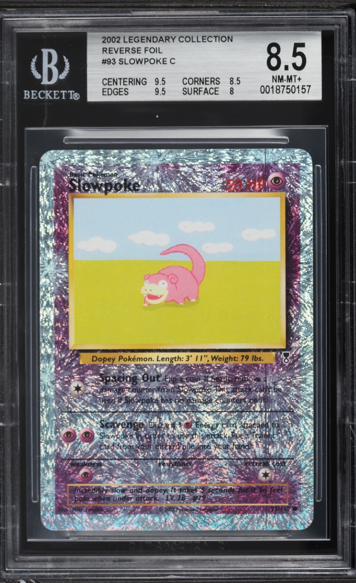 2002 Pokemon Legendary Collection Reverse Holo Slowpoke #93 BGS 8.5 NM-MT+