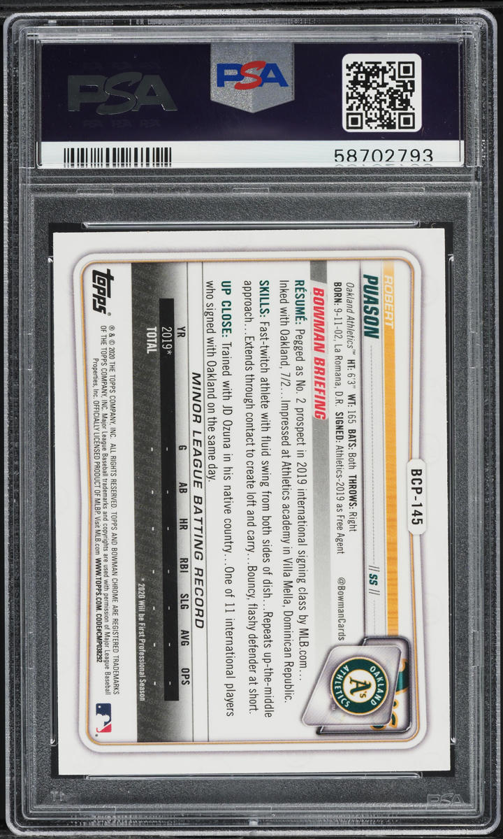 2020 Bowman Chrome Robert Puason PROSPECT #BCP-145 PSA 9 MINT