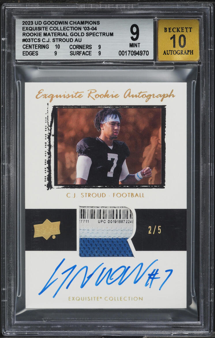 2023 UD Goodwin Champions Exquisite Collection CJ Stroud RC PATCH AUTO /5 BGS 9