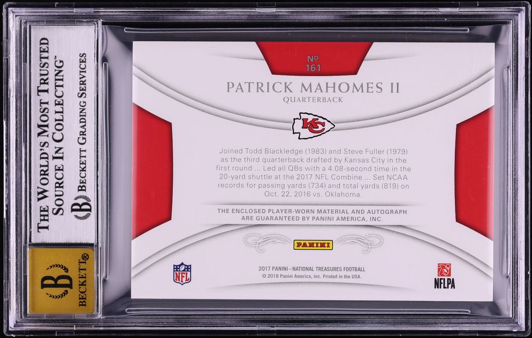 2017 National Treasures Holo Silver Patrick Mahomes II ROOKIE PATCH AUTO /25 #161 BGS 6.5 EXMT+