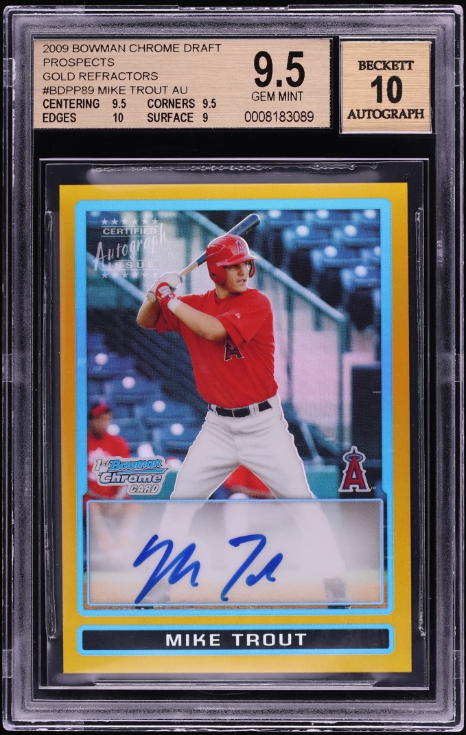 2009 Bowman Chrome Draft Gold Refractor Mike Trout PROSPECT AUTO /50 #BDPP89 BGS 9.5 GEM MINT