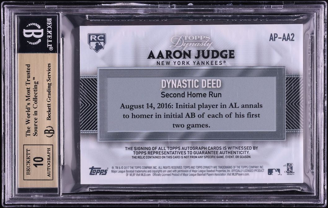 2017 Topps Dynasty Gold Aaron Judge ROOKIE PATCH AUTO 1/5 #AP-AA2 BGS 10 PRISTINE