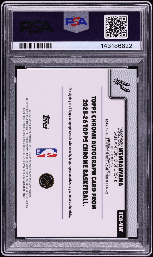 2025 Topps Chrome Orange Refractor Victor Wembanyama AUTO /25 #TCA-VW PSA 10 GEM MINT