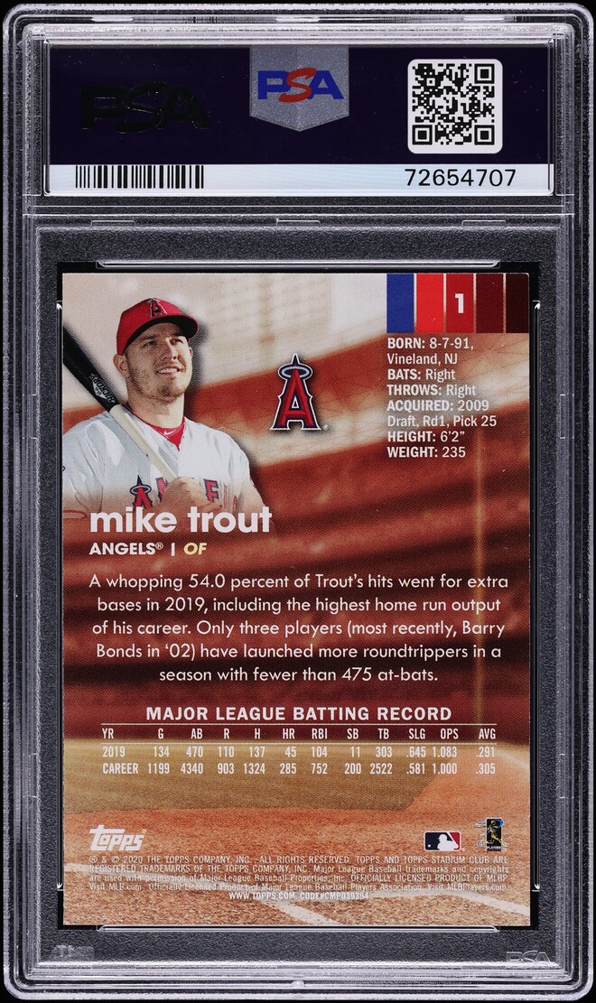 2020 Stadium Club Mike Trout SP #1 PSA 8 NM-MT - Photo 2