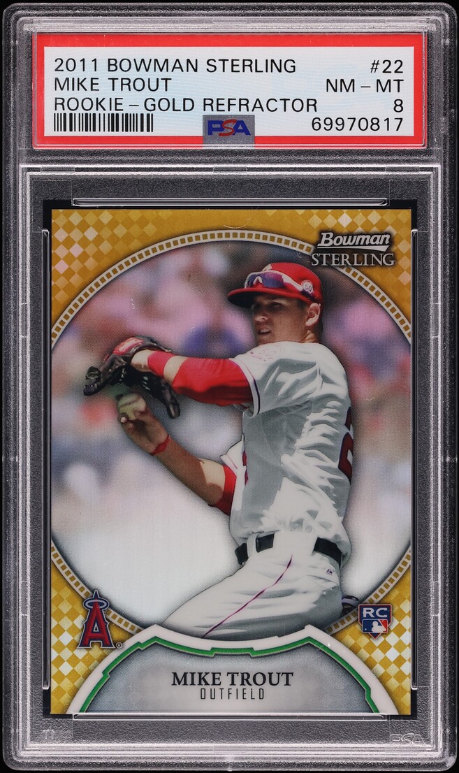 2011 Bowman Sterling Gold Refractor Mike Trout ROOKIE /50 #22 PSA 8 NM-MT - Photo 1