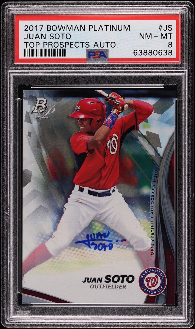2017 Bowman Platinum Juan Soto PROSPECT AUTO #TPA-JS PSA 8 NM-MT - Photo 1
