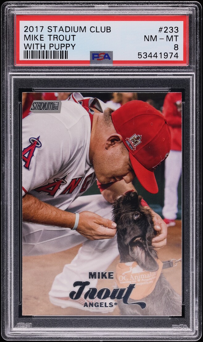 2017 Stadium Club With Puppy Variation Mike Trout #233 PSA 8 NM-MT - Photo 1