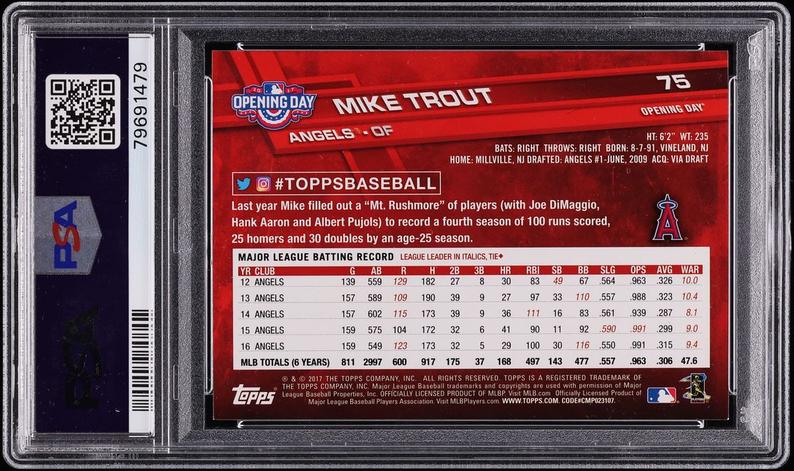 2017 Topps Opening Day Holding Puppy Mike Trout #75 PSA 8 NM-MT - Photo 2