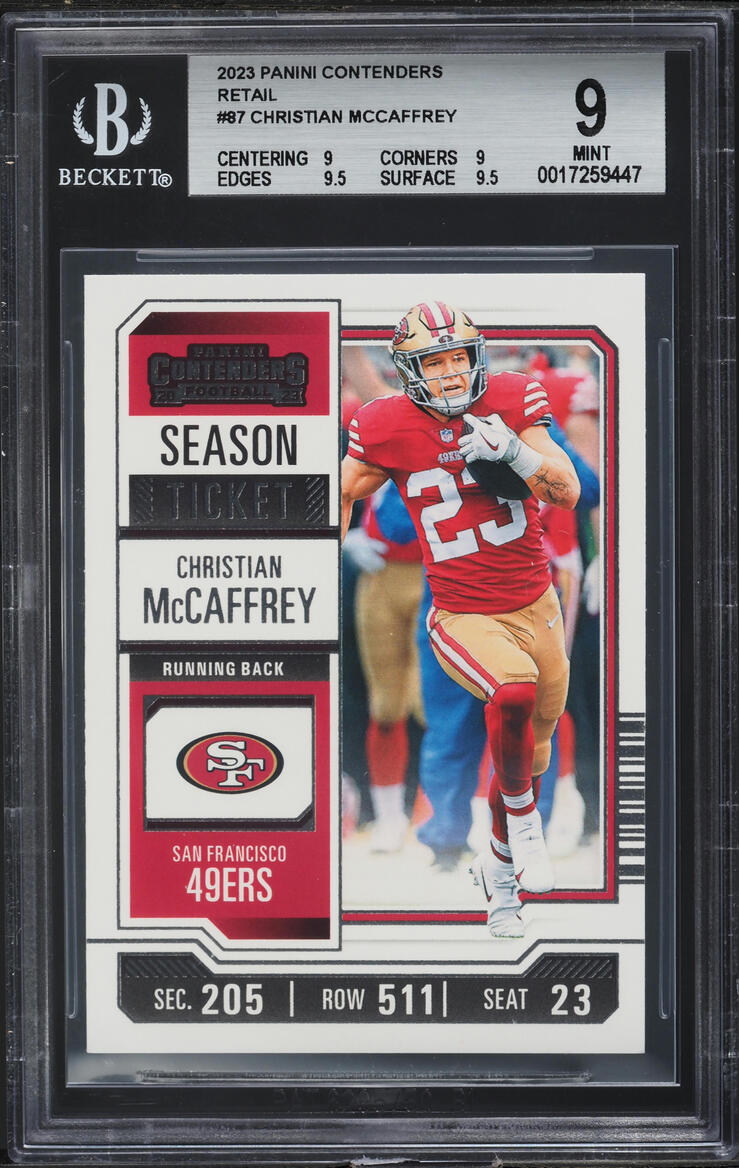 2023 Panini Contenders Season Ticket Retail Christian McCaffrey #87 BGS 9 MINT