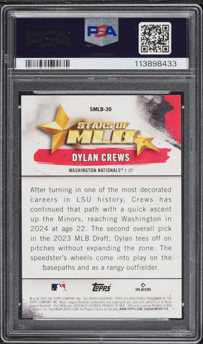 2025 Topps Stars Of MLB Dylan Crews ROOKIE #SMLB-30 PSA 9 MINT