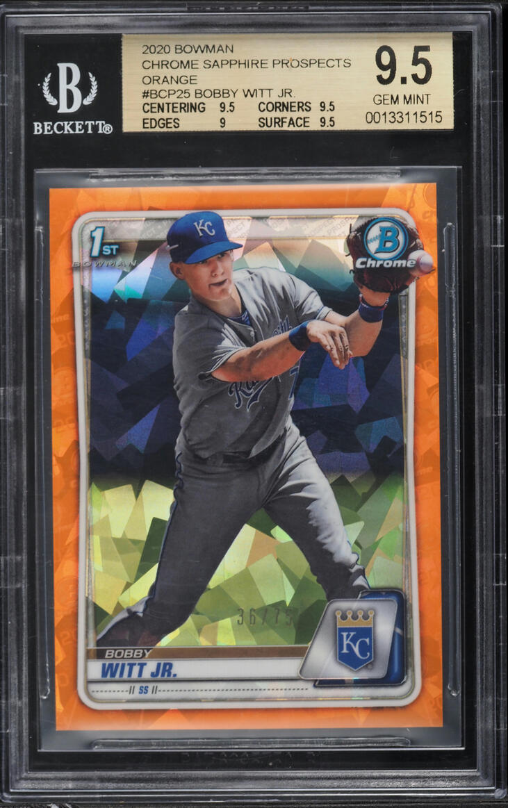 2020 Bowman Chrome Sapphire Orange Bobby Witt Jr. PROSPECT /75 #BCP25 BGS 9.5 GEM MINT