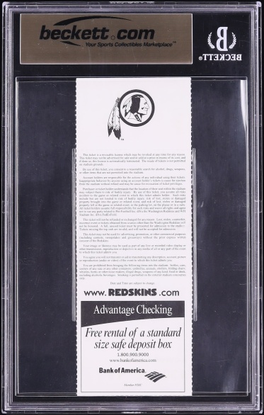 2001 Redskins Vs Cardinals Full Ticket Delayed Due To 9/11 Pat Tillman Last NFL Game BGS 10 GEM - Photo 2