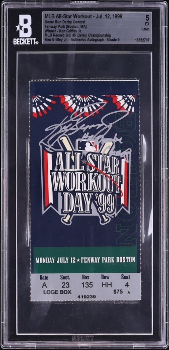 1999 MLB All-Star Workout Ticket Stub Ken Griffey Jr. 3rd HR Derby Championship AUTO BGS 5 EX - Photo 1