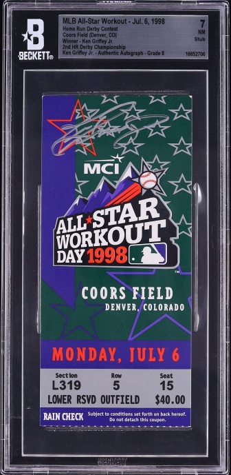 1998 MLB All-Star Workout Ticket Stub Ken Griffey Jr. 2nd HR Derby Championship AUTO BGS 7 NRMT - Photo 1