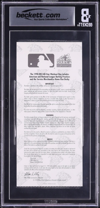 1998 MLB All-Star Workout Ticket Stub Ken Griffey Jr. 2nd HR Derby Championship AUTO BGS 7 NRMT - Photo 2