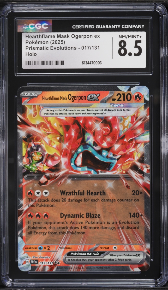 2025 Pokemon SV Prismatic Evolutions Holo Hearthflame Mask Ogerpon ex #17 CGC 8.5 NM-MT+