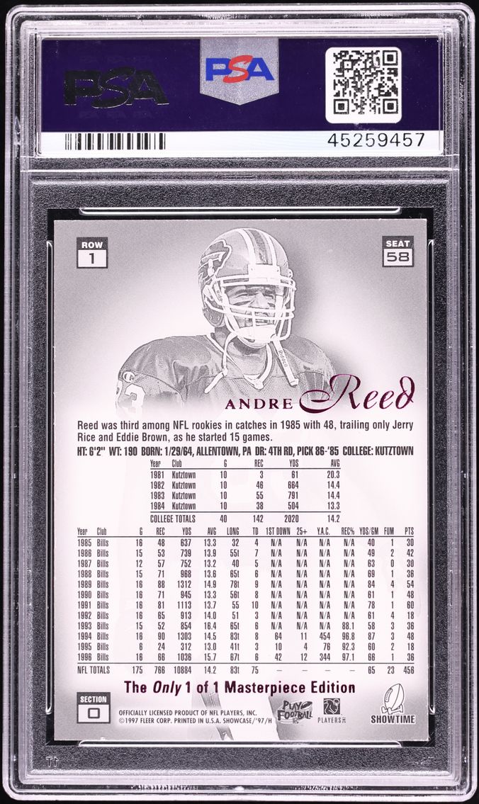 1997 Flair Showcase Legacy Collection Row 1 Masterpiece Andre Reed 1/1 #58 PSA 9 MINT