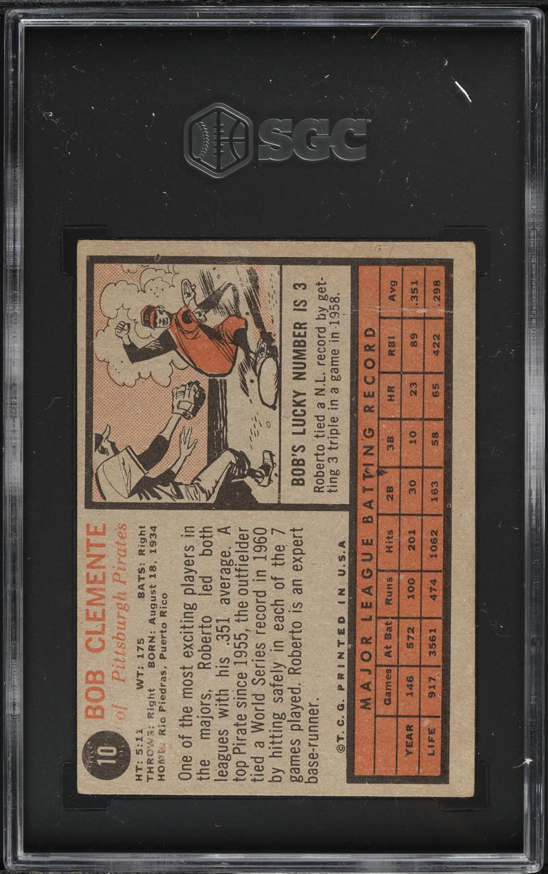 1962 Topps Roberto Clemente #10 SGC 2 GD
